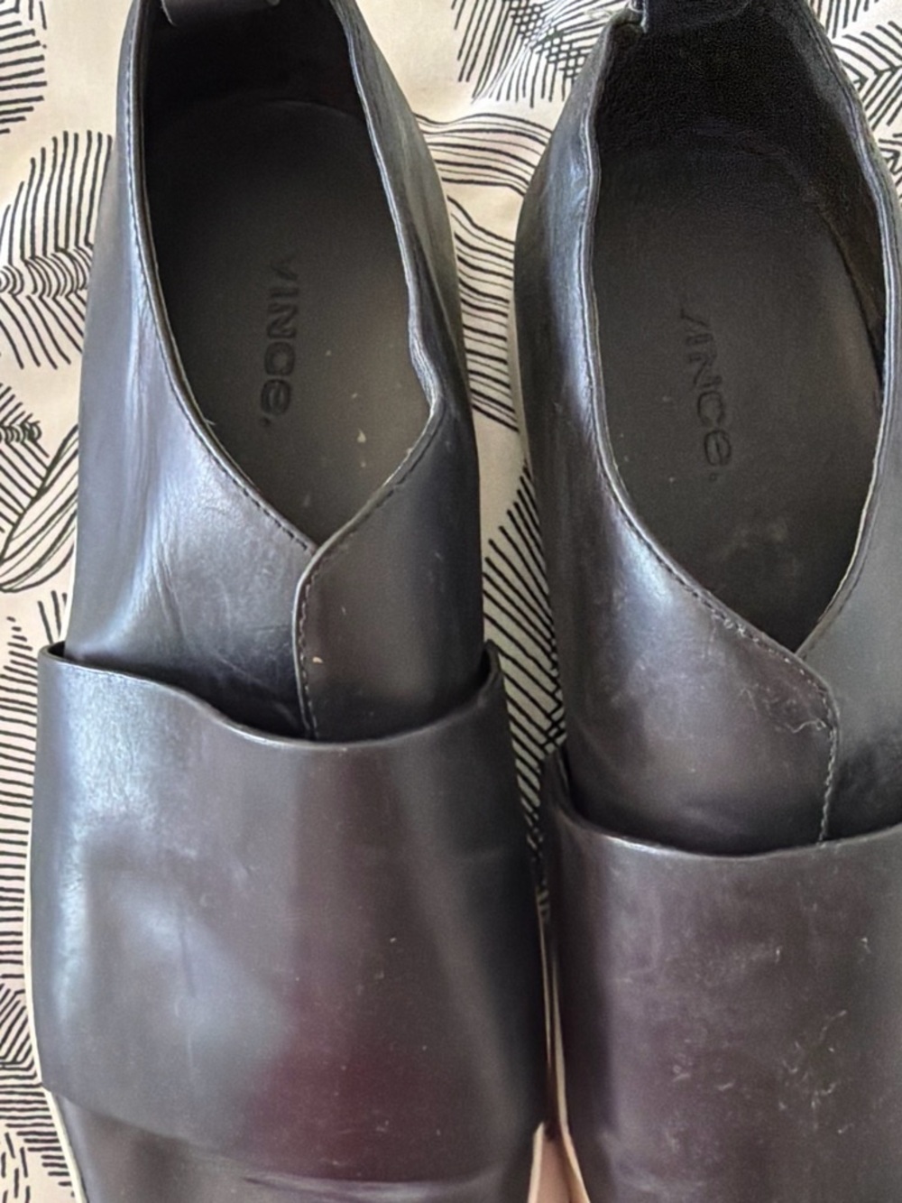 Vince Black Leather Slip-On Loafers